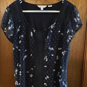 LC Lauren Conrad Blue Cap Sleeve Pleated Blouse